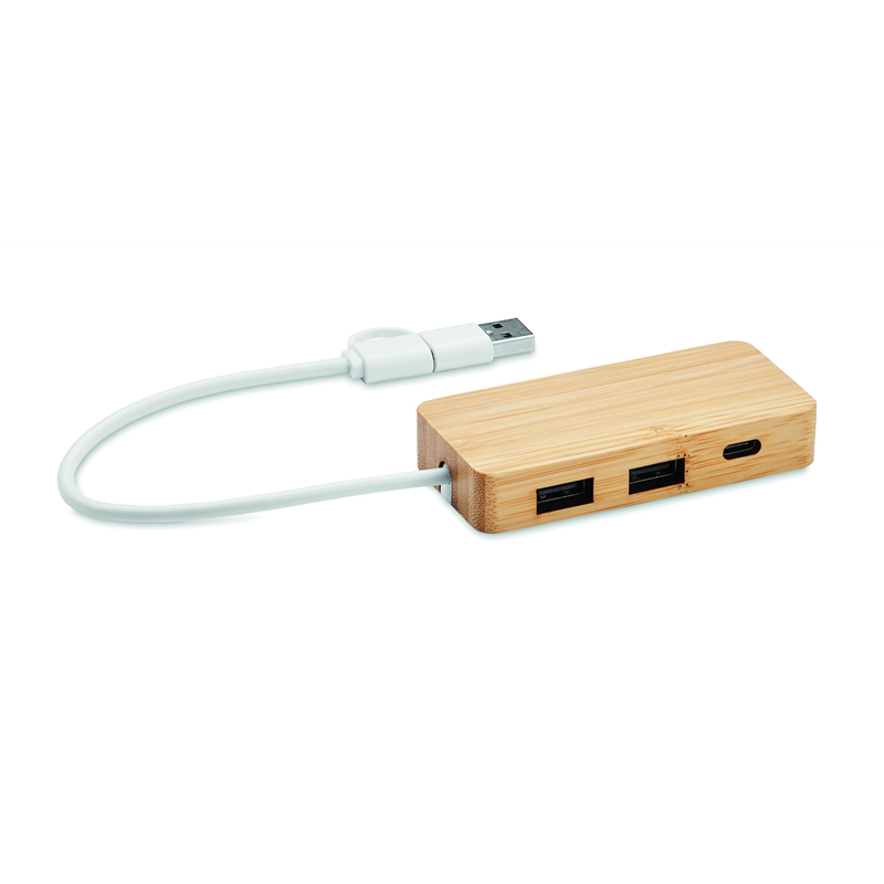 3-portowy bambusowy hub USB HUBBAM