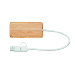 3-portowy bambusowy hub USB HUBBAM