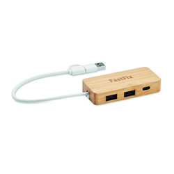 3-portowy bambusowy hub USB HUBBAM