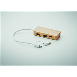 3-portowy bambusowy hub USB HUBBAM