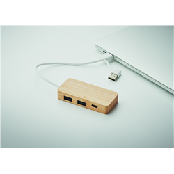 3-portowy bambusowy hub USB HUBBAM