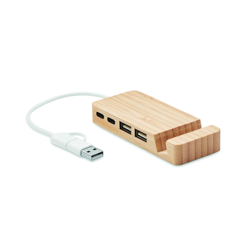 4-portowy bambusowy hub USB HUBSTAND