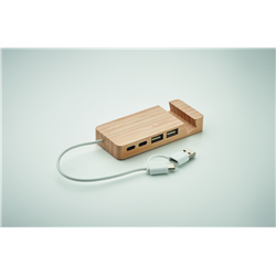 4-portowy bambusowy hub USB HUBSTAND